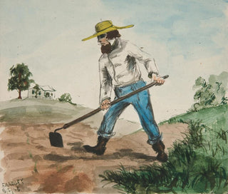 Edwin Austin Abbey - Unidentified Illustration of a Man Hoeing a Garden recto Three Figure Studies verso.webp
