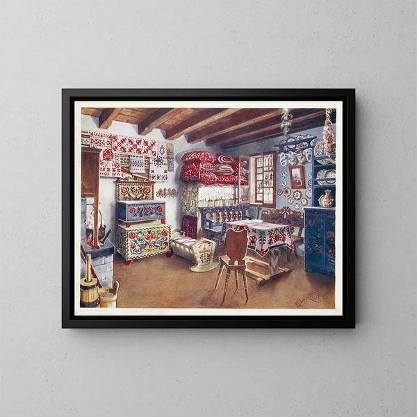 Austro-Hungarian peasant furniture painting - Edwin Foley — framed artwork on a wall