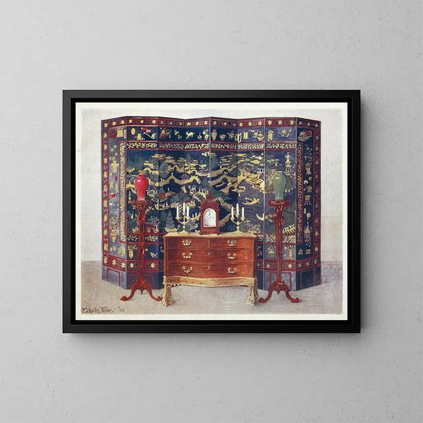 Commode courbée de style Chippendale sous influence française - Edwin Foley — framed artwork on a wall