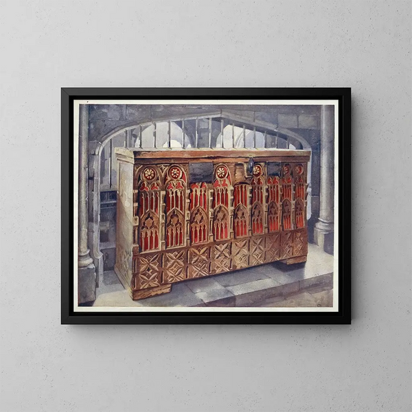 XIVth Century Chest with Buttress Supports Painting - Edwin Foley — framed artwork on a wall
