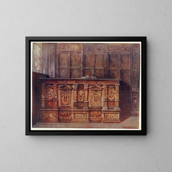 a Chest of Ammunition embedded, offered by Sir Hugh Offley when he was mayor of London in 1556, at Saint-Marie-Overie Church, now Southwark Cathedral - Edwin Foley — framed artwork on a wall