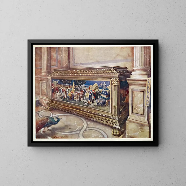 Wedding Chest or Cassone Painting at the Victoria and Albert Museum in South Kensington, Italy, Florence, probably around 1550 - Edwin Foley — framed artwork on a wall