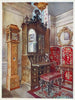 Scrutateur en walnoot Geel horloge in sycomore ingelegd Gebeiteld krukje - Edwin Foley — weergave van het kunstwerk