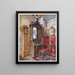 Scrutateur en walnoot Geel horloge in sycomore ingelegd Gebeiteld krukje - Edwin Foley — ingelijst kunstwerk aan de muur