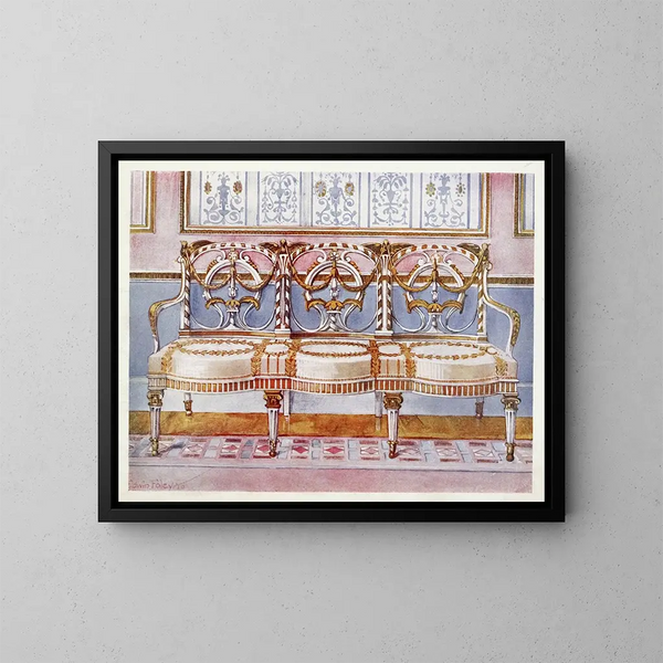 Bank in goudkleurig hout en geschilderd - Edwin Foley — ingelijst kunstwerk aan de muur