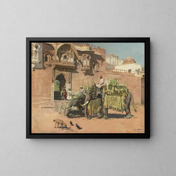 Les éléphants du Rajah de Jodhpur - Edwin Lord Weeks — framed artwork on a wall