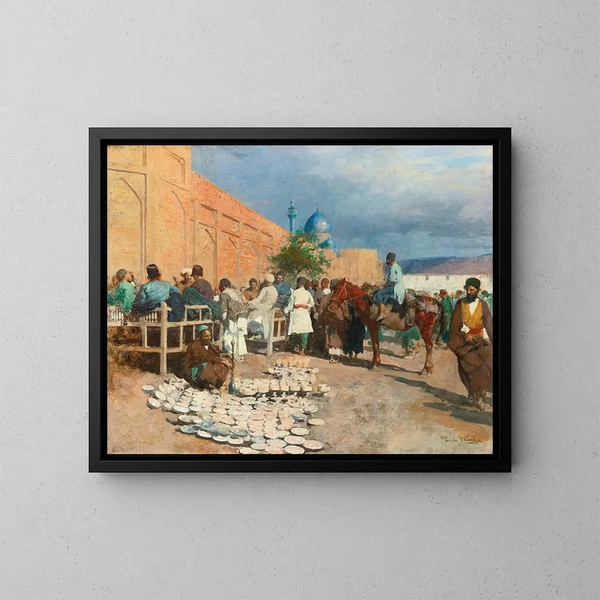 Café persan, le vendeur de poteries - Edwin Lord Weeks | Reproduction — ingelijst kunstwerk aan de muur