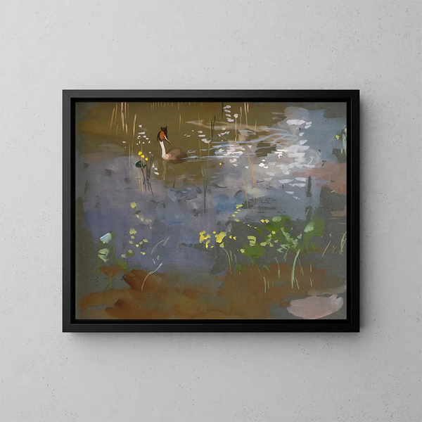 Zwarte kuifkrooneend - Eero Järnefelt — ingelijst kunstwerk aan de muur