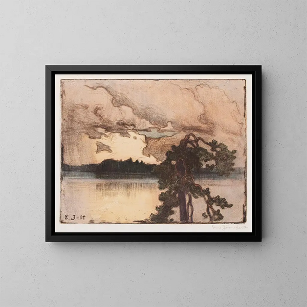 Landscape lake view at sunset - Eero Järnefelt — framed artwork on a wall