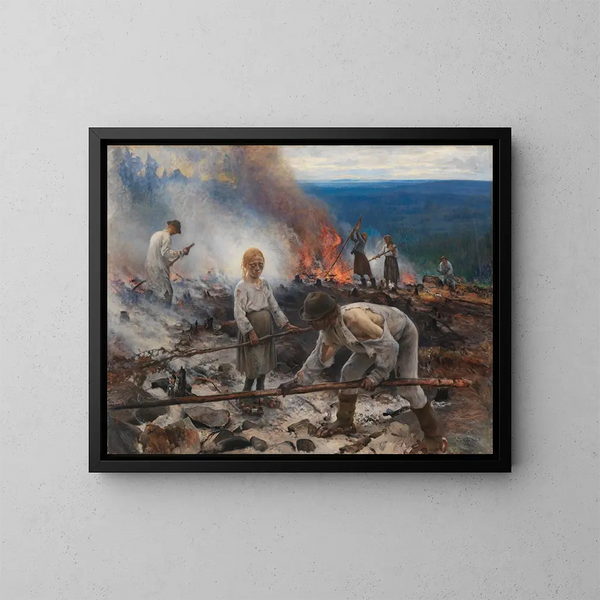Under the yoke, burning the brushwood - Eero Järnefelt — framed artwork on a wall