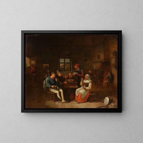 Scene of celebration with peasants - Egbert van Heemskerck — framed artwork on a wall