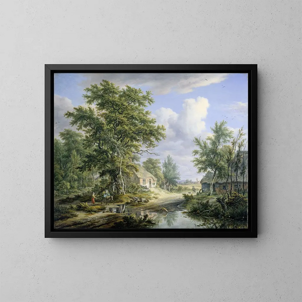 Farms at the edge of a forest - Egbert van Drielst — framed artwork on a wall