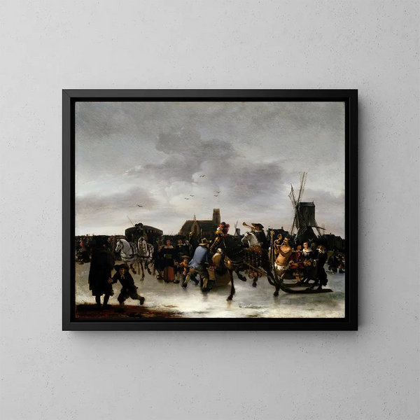 a skating scene - Egbert van der Poel — framed artwork on a wall