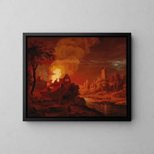 A Night Fire - Egbert van der Poel — framed artwork on a wall