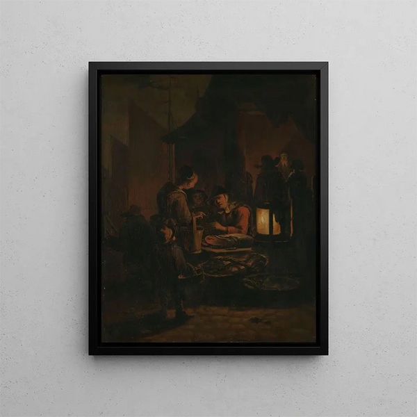 Night Fish Market - Egbert van der Poel — framed artwork on a wall