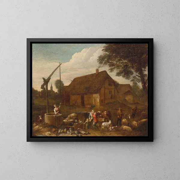 In a Farmyard - Egbert van der Poel — framed artwork on a wall