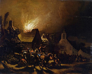 Egbert van der Poel - Marodeure vor einem brennenden Dorf.webp