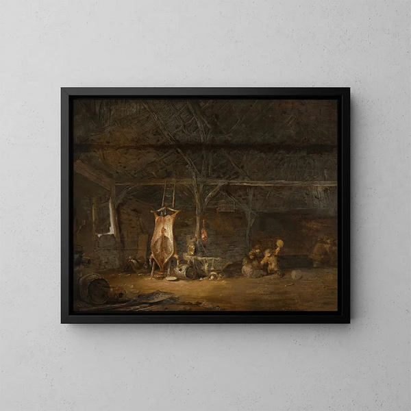 Interior of a slaughterhouse - Egbert van der Poel — framed artwork on a wall