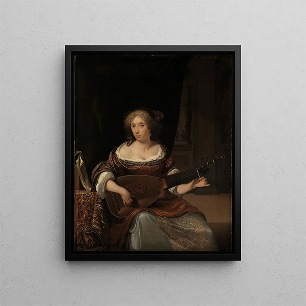 Player of the Lute - Eglon van der Neer — framed artwork on a wall
