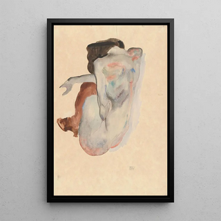 Egon Schiele - Crouching Nude in Shoes and Black Stockings Back View.webp