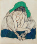 van een vrouw die geknield zit met een groene sjaal - Egon Schiele — weergave van het kunstwerk