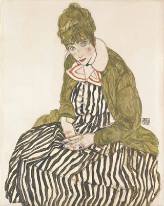 Egon Schiele - Edith with Striped Dress Sitting.webp