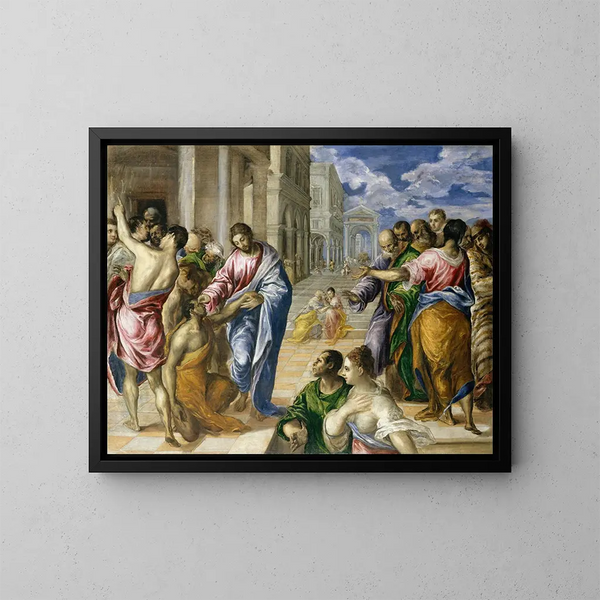 De Christus die de blinden geneest - El Greco — ingelijst kunstwerk aan de muur