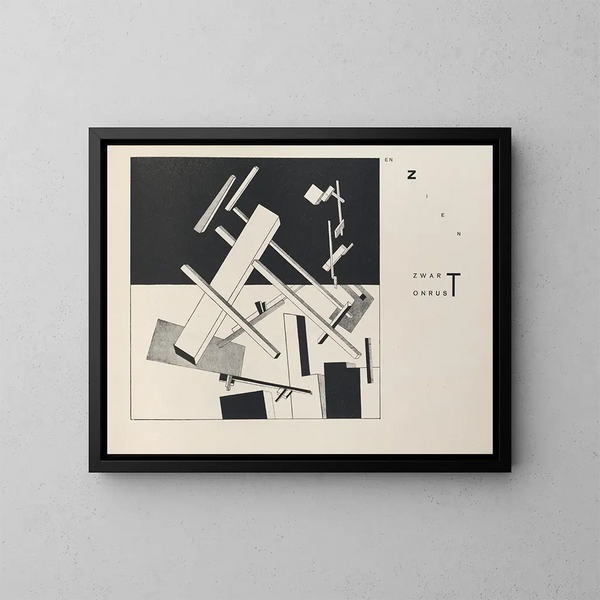 Devenir suprématiste de deux couleurs dans six constructions Pl 6 - El Lissitzky — framed artwork on a wall