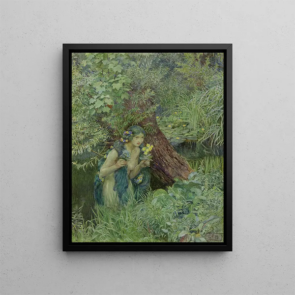 with beautiful loose and tousled greenish strands - Eleanor Fortescue-Brickdale — framed artwork on a wall