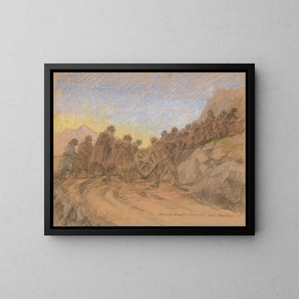 van Hartkara-veldslag door Elemér Halász-Hradil — ingelijst kunstwerk aan de muur