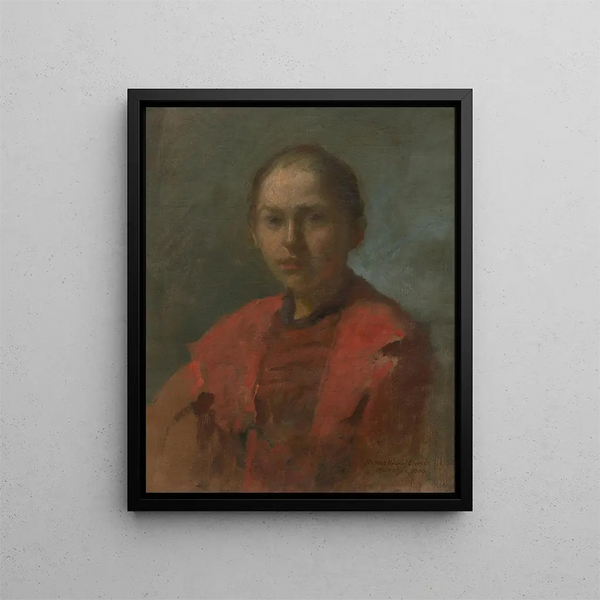 Meis in rode jurk - Elemér Halász-Hradil — ingelijst kunstwerk aan de muur