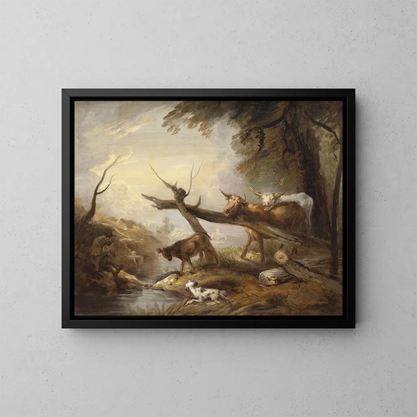 Bétail près d'un ruisseau - Elias Martin — framed artwork on a wall