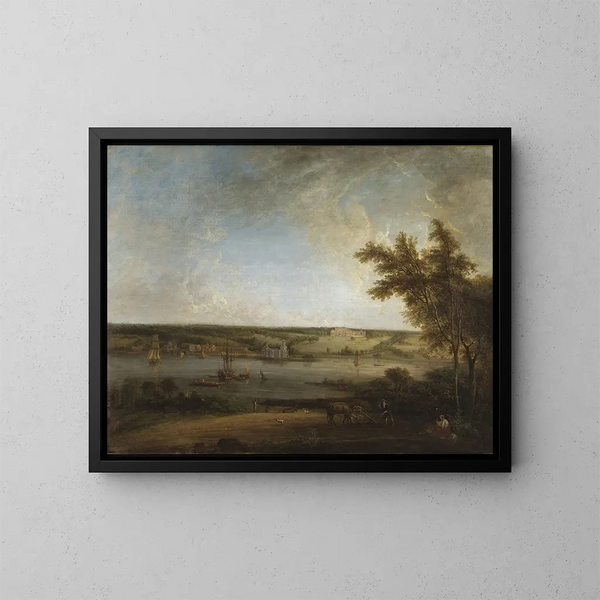 Landscape painting of Mistley Hall, Essex - Elias Martin — framed artwork on a wall