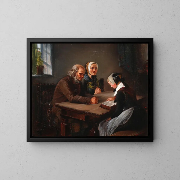 A young girl reading the Bible - Elisabeth Jerichau-Baumann — framed artwork on a wall