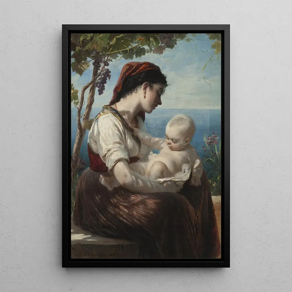 Young mother and her child - Elisabeth Jerichau-Baumann — framed artwork on a wall