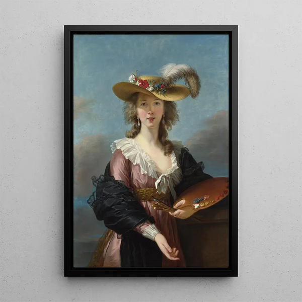 Zelfportret met strohoed - Elisabeth Louise Vigée Le Brun — ingelijst kunstwerk aan de muur