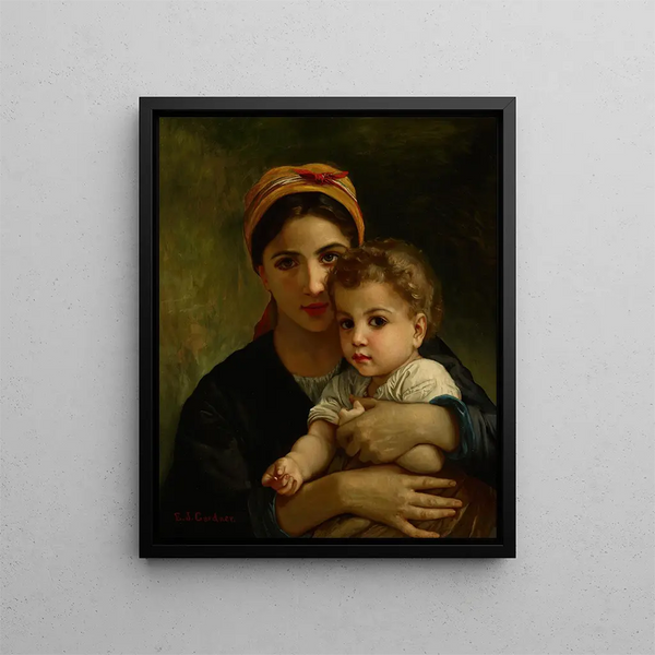 Copy of Young Girl and Child - Elizabeth Jane Gardner Bouguereau — framed artwork on a wall