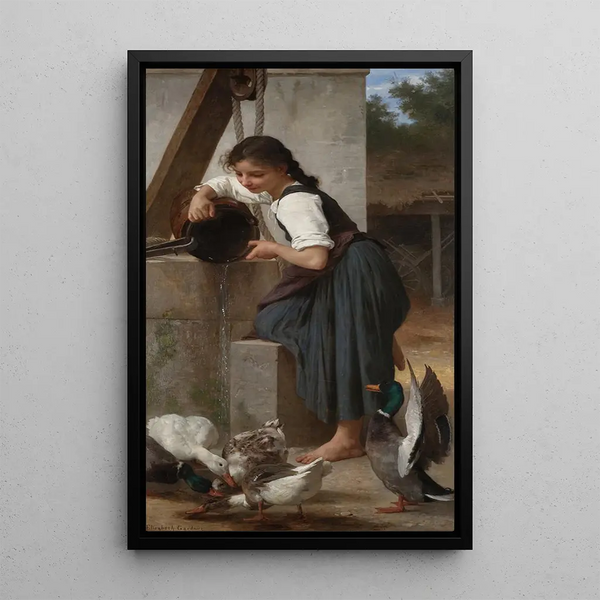 Young girl at the well - Elizabeth Jane Gardner Bouguereau — framed artwork on a wall