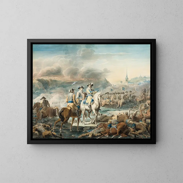 De koning Gustaaf II Adolf van Zweden te Wittstock - Emanuel Limnell — ingelijst kunstwerk aan de muur