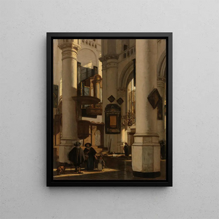 Emanuel de Witte - Interior of a Protestant Gothic Church with a Gravedigger in the Choir.webp