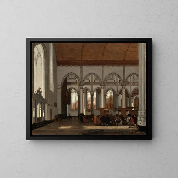 Interior of the Oude Kerk in Amsterdam - Emanuel de Witte — framed artwork on a wall