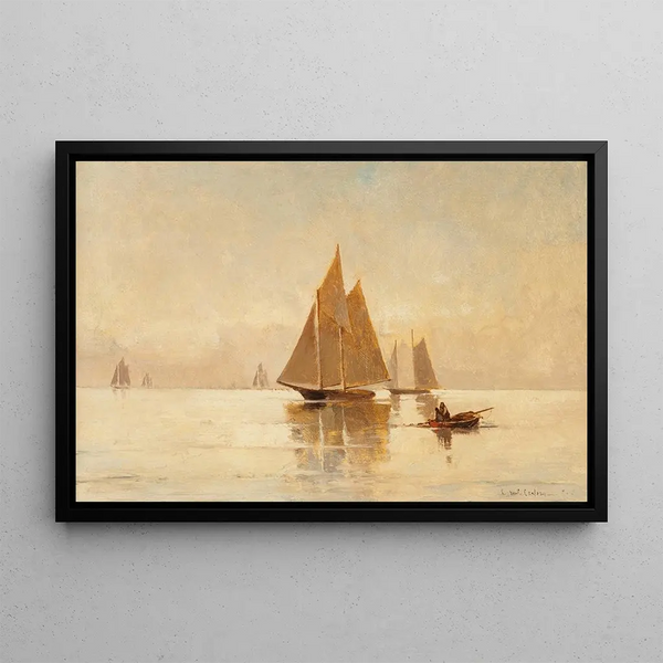Voiliers le soir - Emil Carlsen — framed artwork on a wall