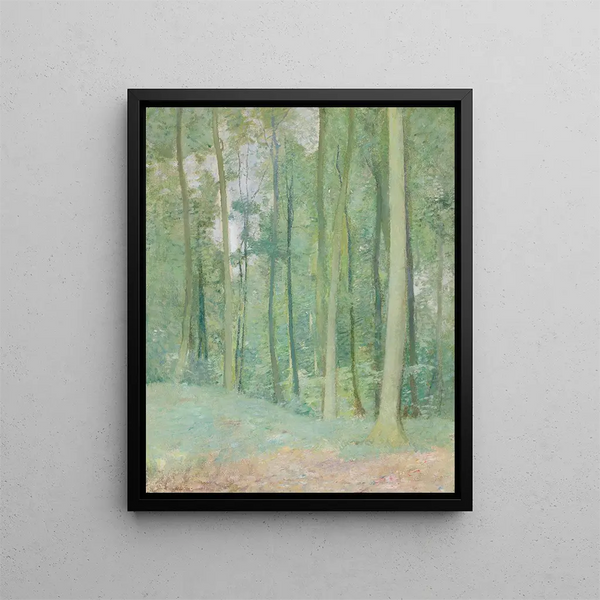 Landscape painting with wooded scenery - Emil Carlsen — framed artwork on a wall
