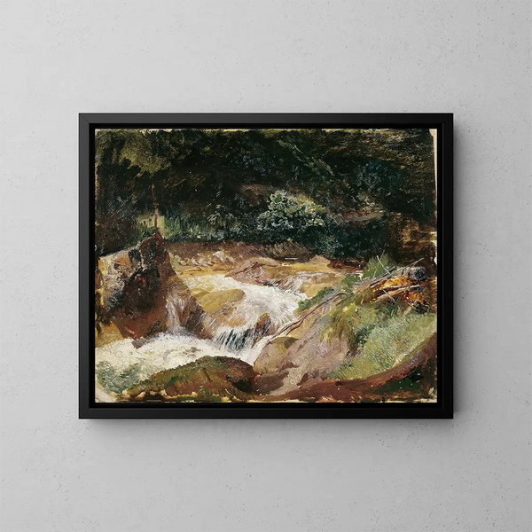 Mountain Stream Painting at Ramsau - Emil Jakob Schindler — framed artwork on a wall