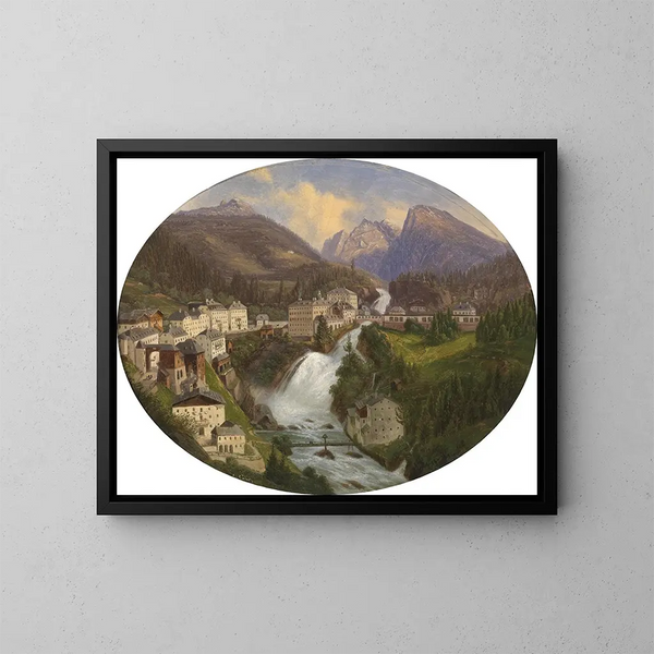 View of Bad Gastein - Emil Ludwig Lühr — framed artwork on a wall
