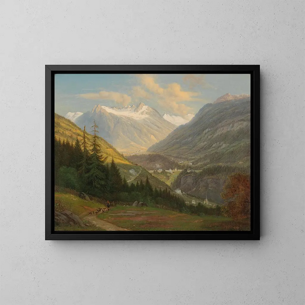 View of Bad Gastein - Emil Ludwig Lühr — framed artwork on a wall