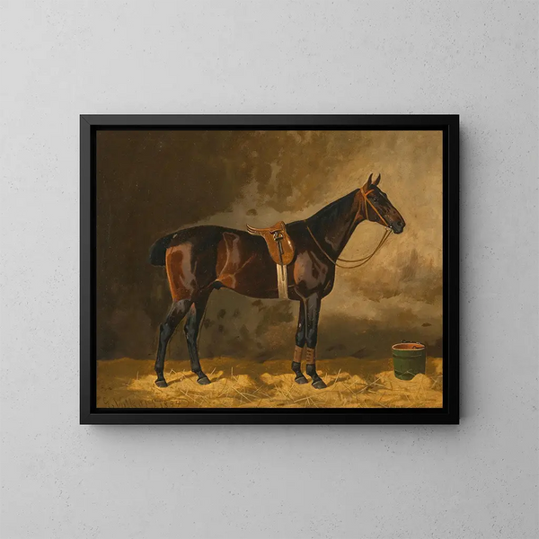 A brown horse in a stable - Emil Volkers — framed artwork on a wall