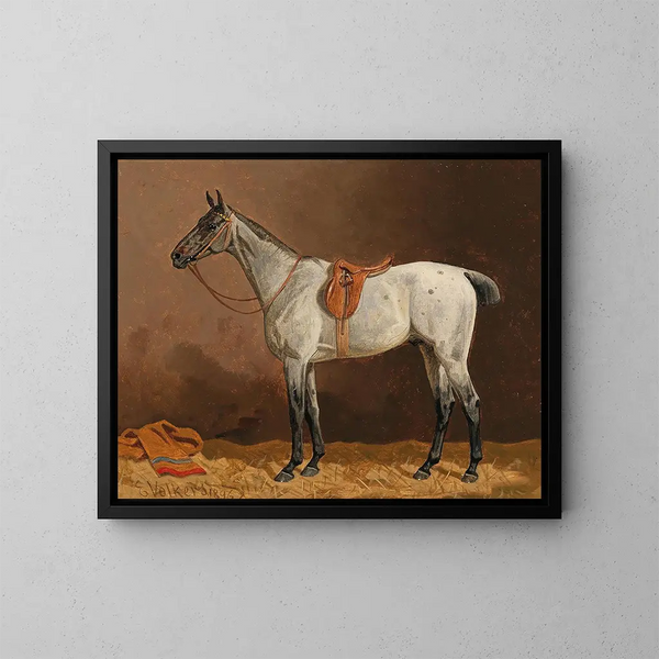 a white horse in the stable - Emil Volkers — framed artwork on a wall