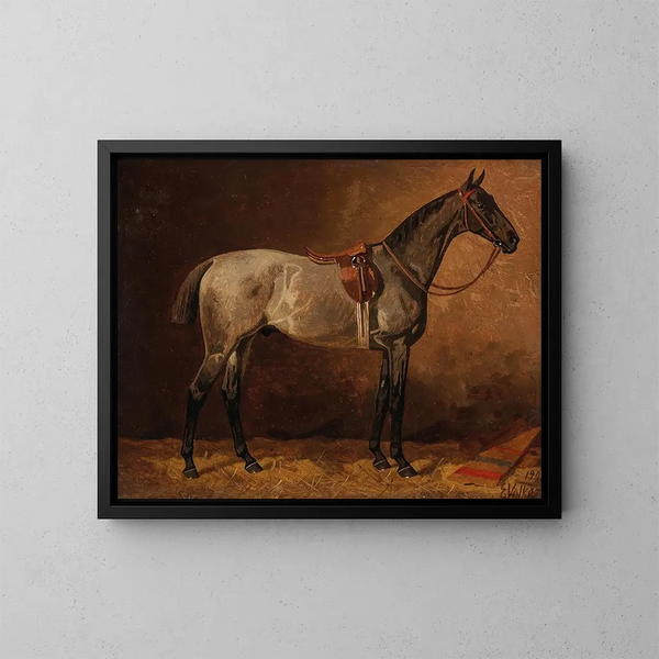 Horse gray in the stable - Emil Volkers — framed artwork on a wall