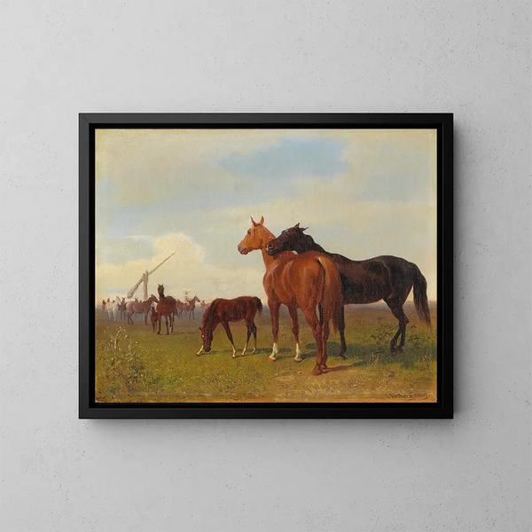 Horses on the Puszta - Emil Volkers — framed artwork on a wall